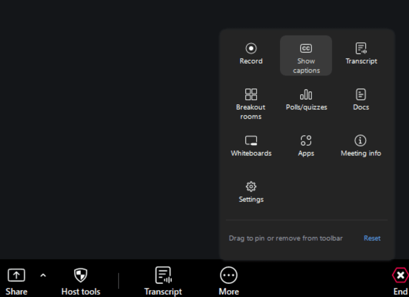 Displaying live Zoom transcripts as closed captions
