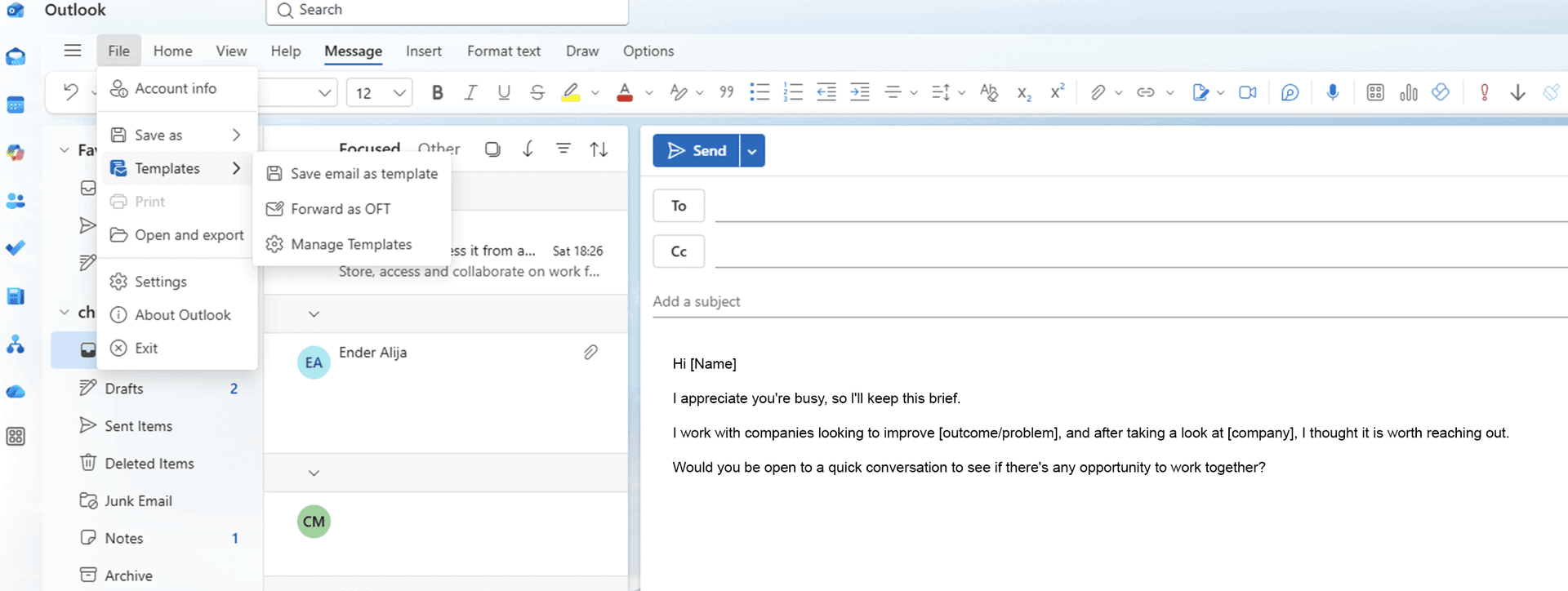 How to create and save an email template in Outlook | Fyxer