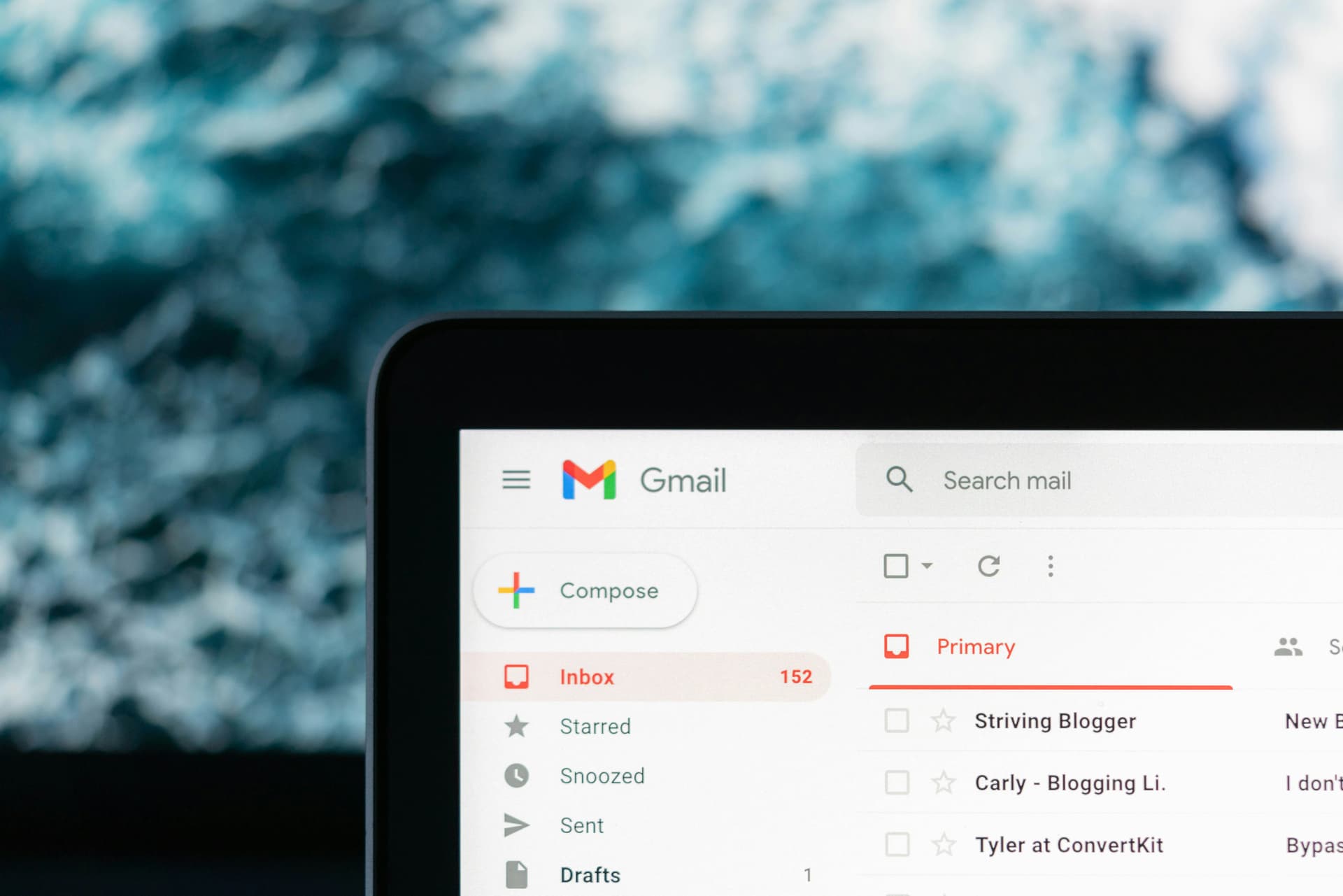 Screen showing Gmail inbox