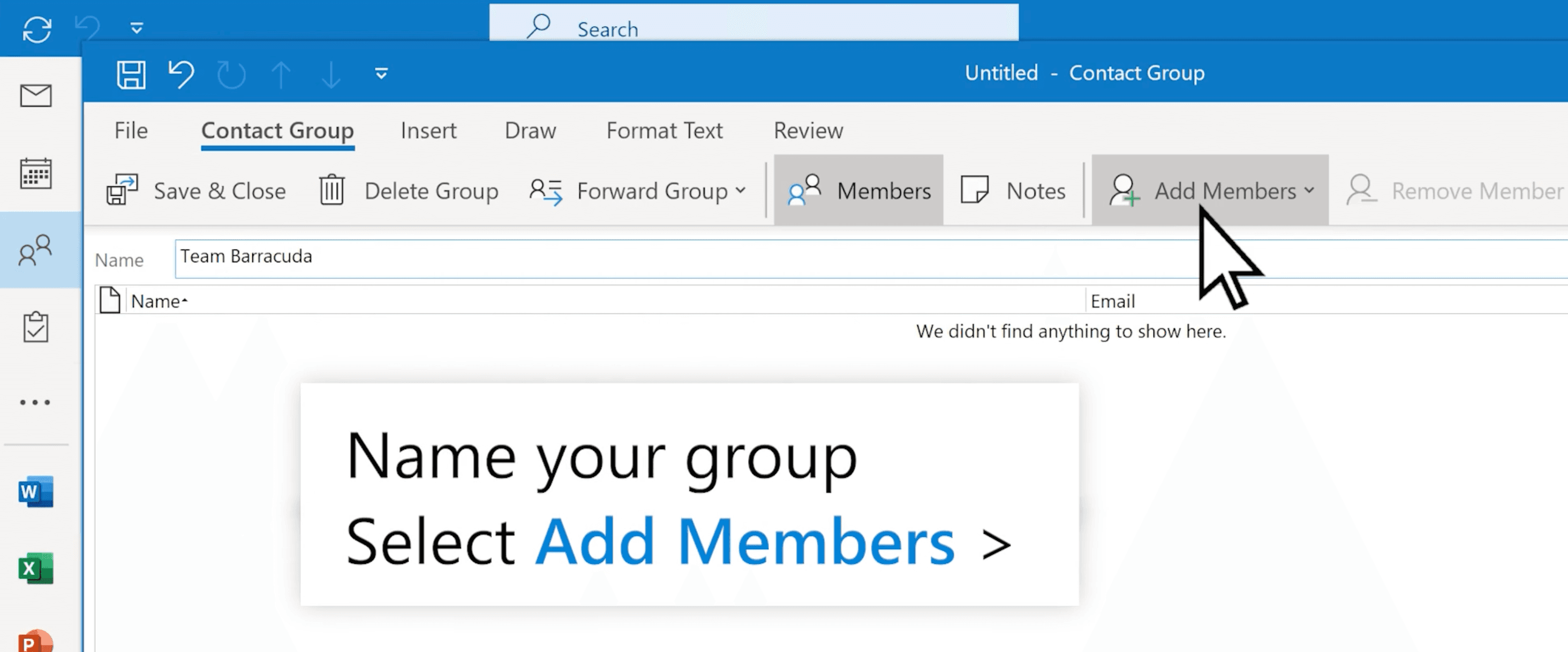 How to make an email group in Outlook (desktop) step 4