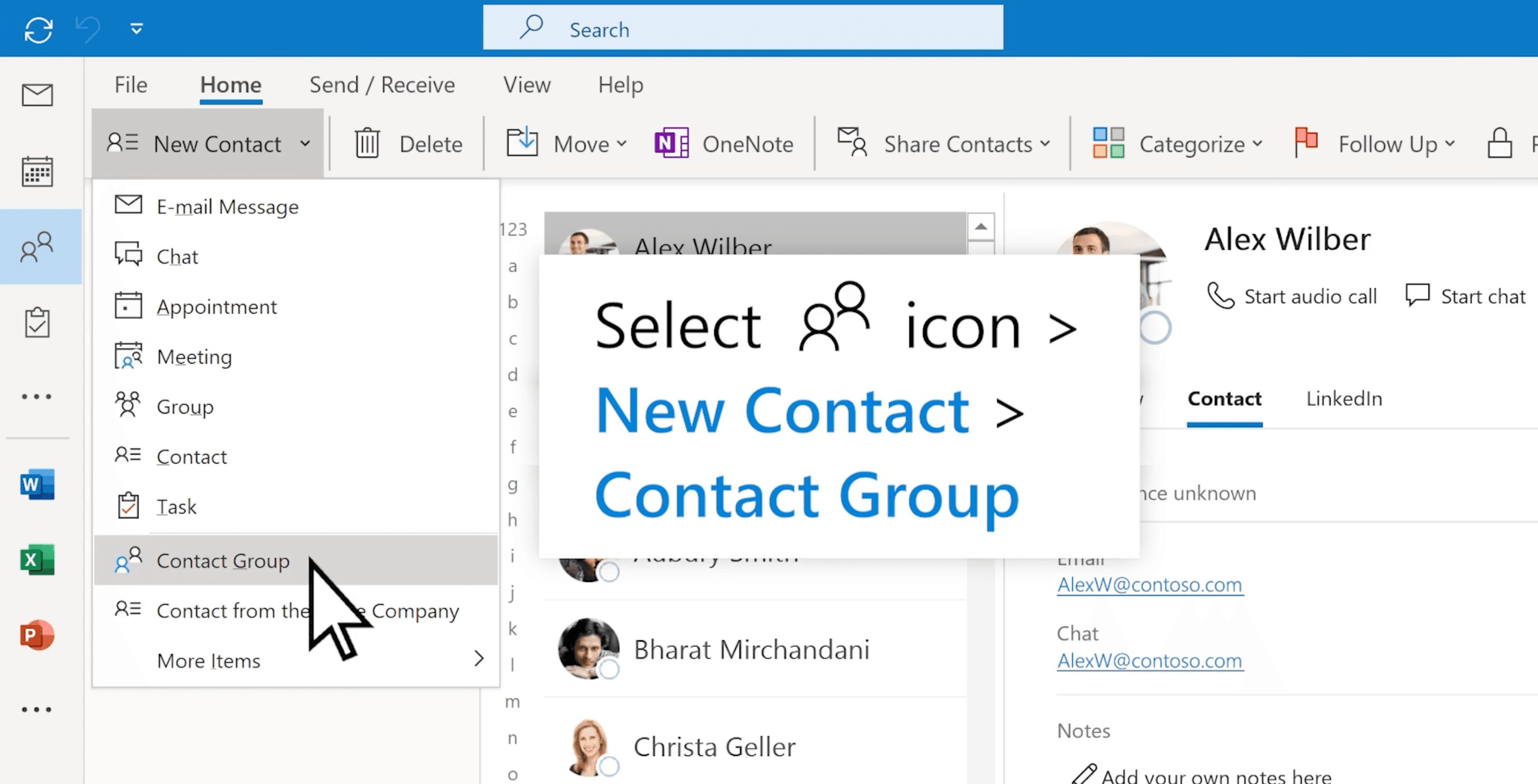How to make an email group in Outlook (desktop) step 2