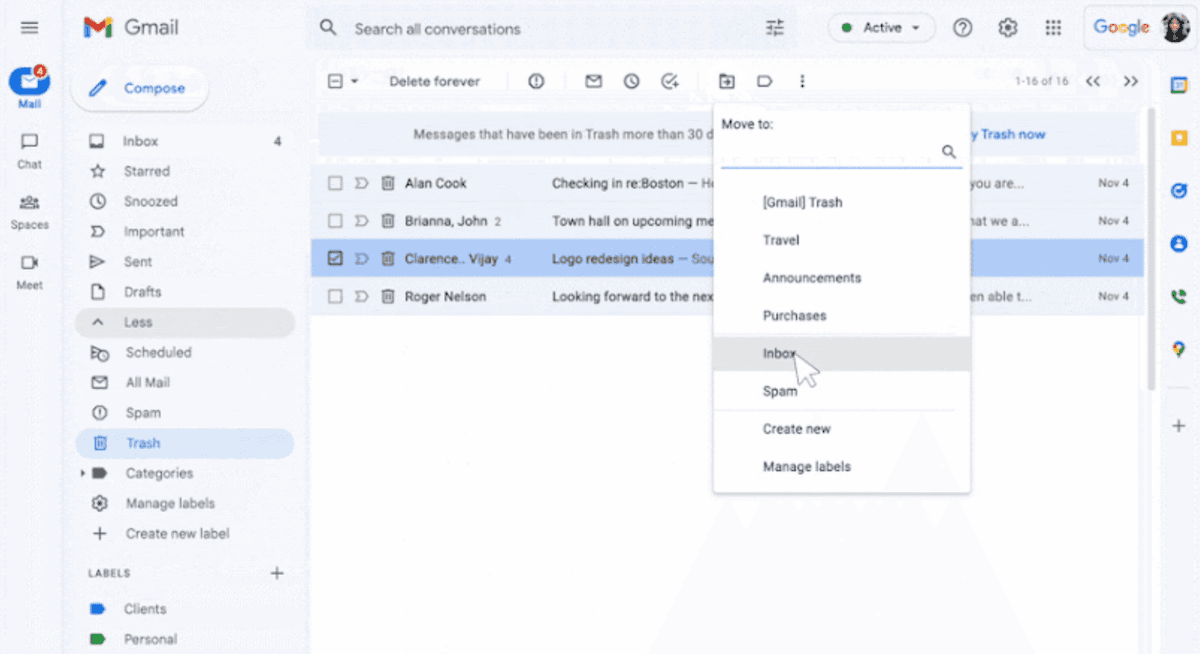 How to recover deleted emails in Gmail: Step 3
