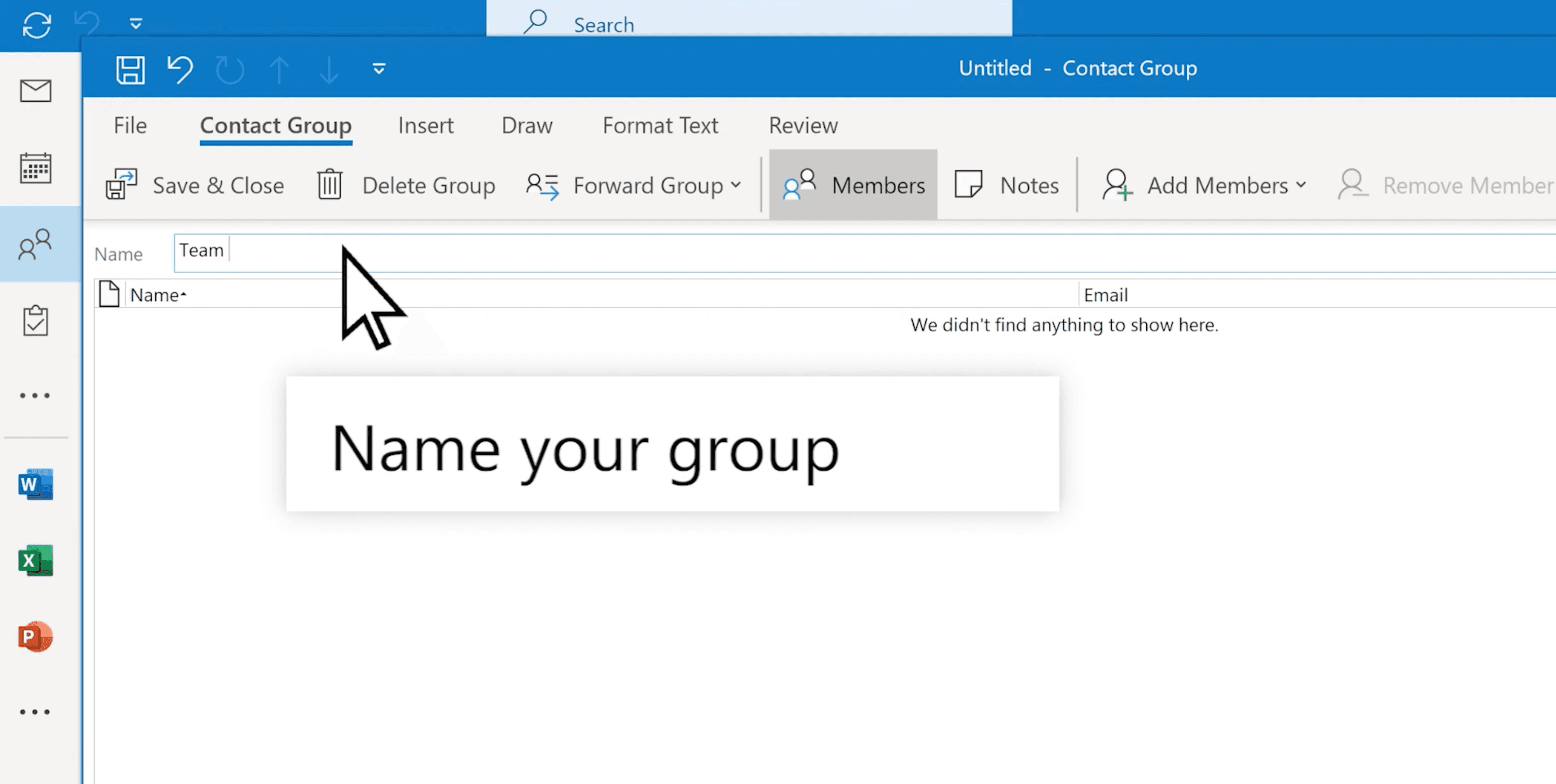 How to make an email group in Outlook (desktop) step 3
