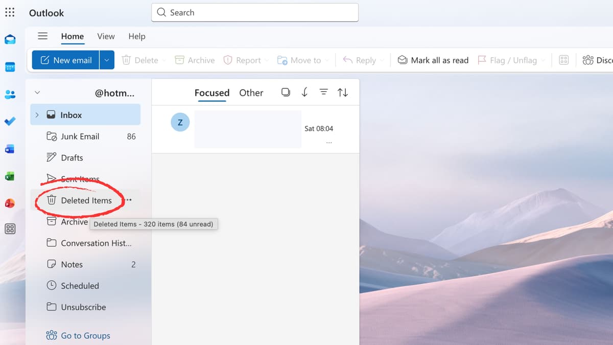 How to recover deleted emails in Outlook (web): Step 1