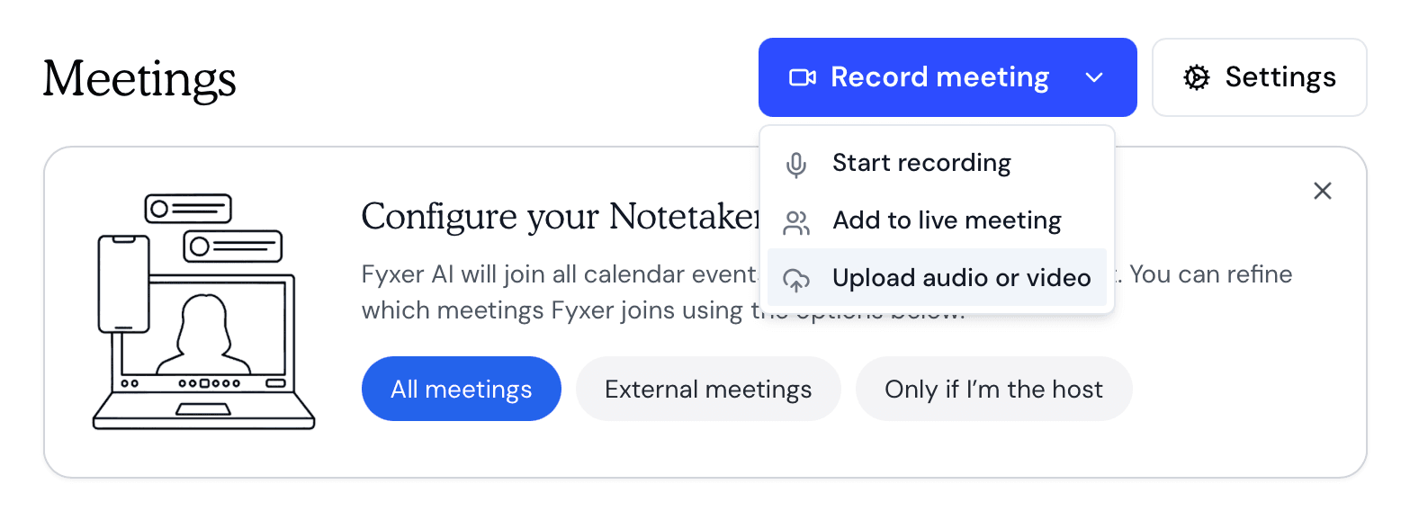 upload audio or video - fyxer