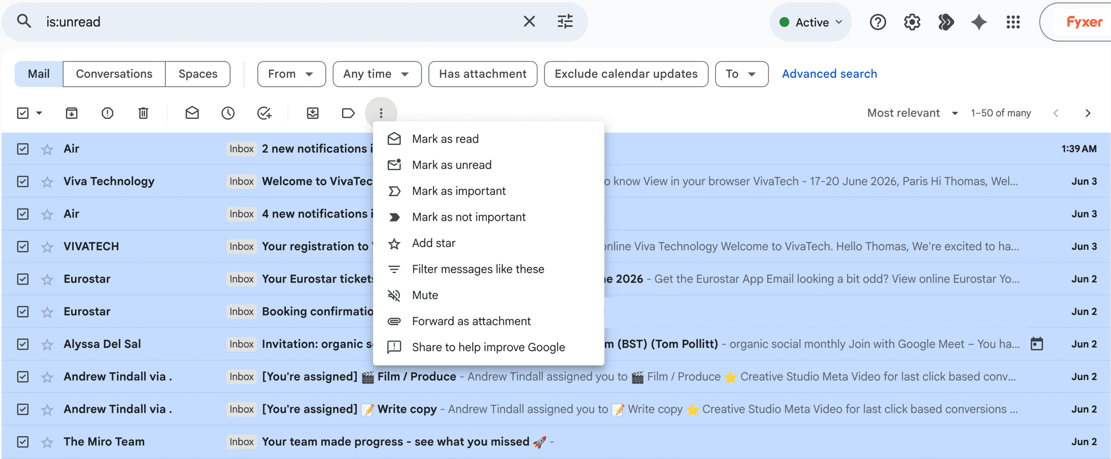 Selecting All Unread Emails