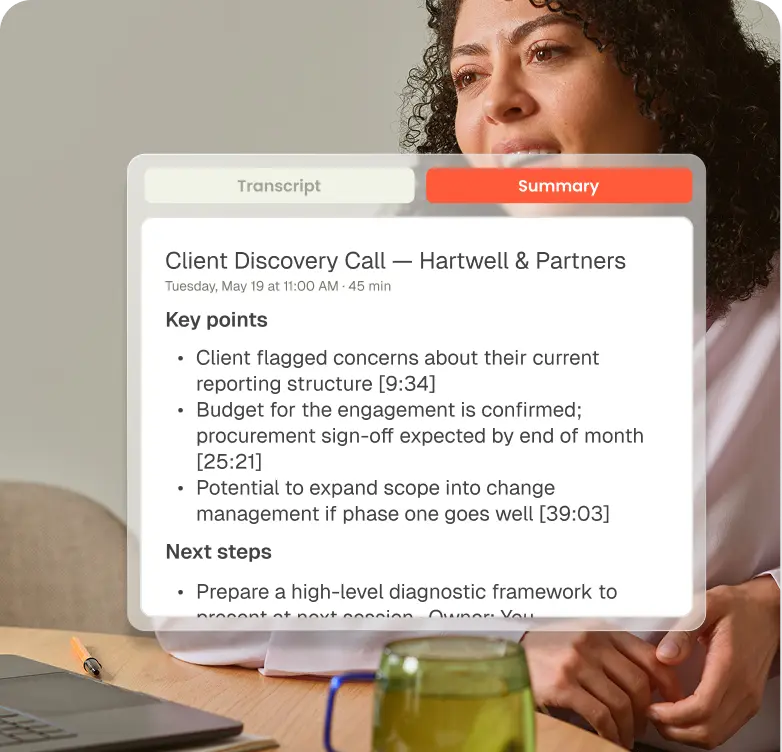 Person reviewing meeting notes